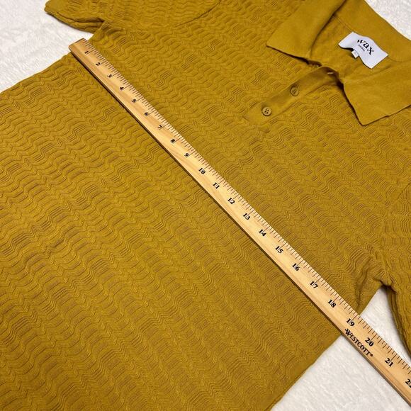 Wax London Polo Shirt Mens Large Mustard Yellow Cable Knit Cotton Textured - Picture 8 of 9